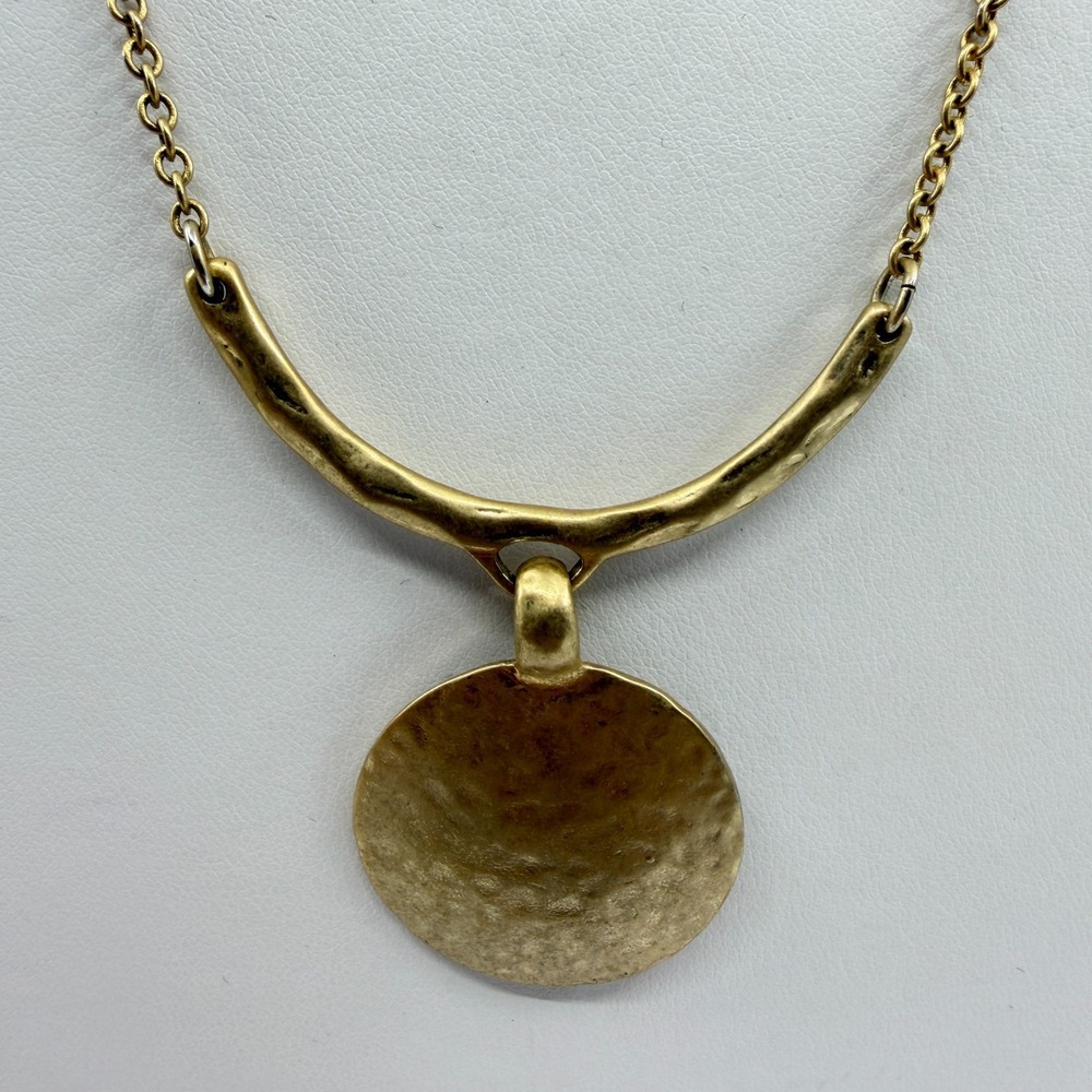 Lia Sophia Gold Tone Hammered Disc Collar Necklace Statement Boho Festival Chic